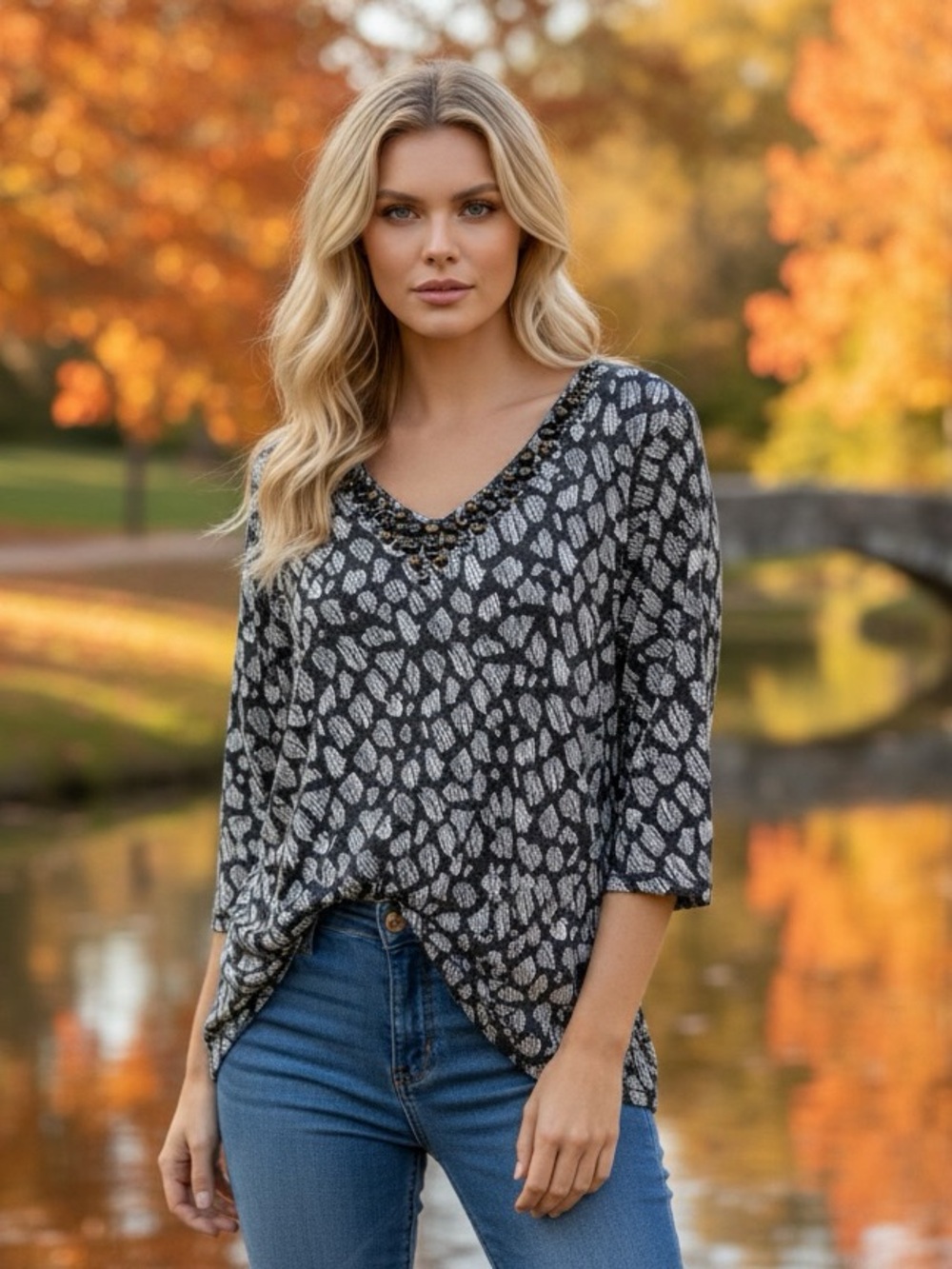 Ruby Rd Woman Black White Beaded Top Size 3X